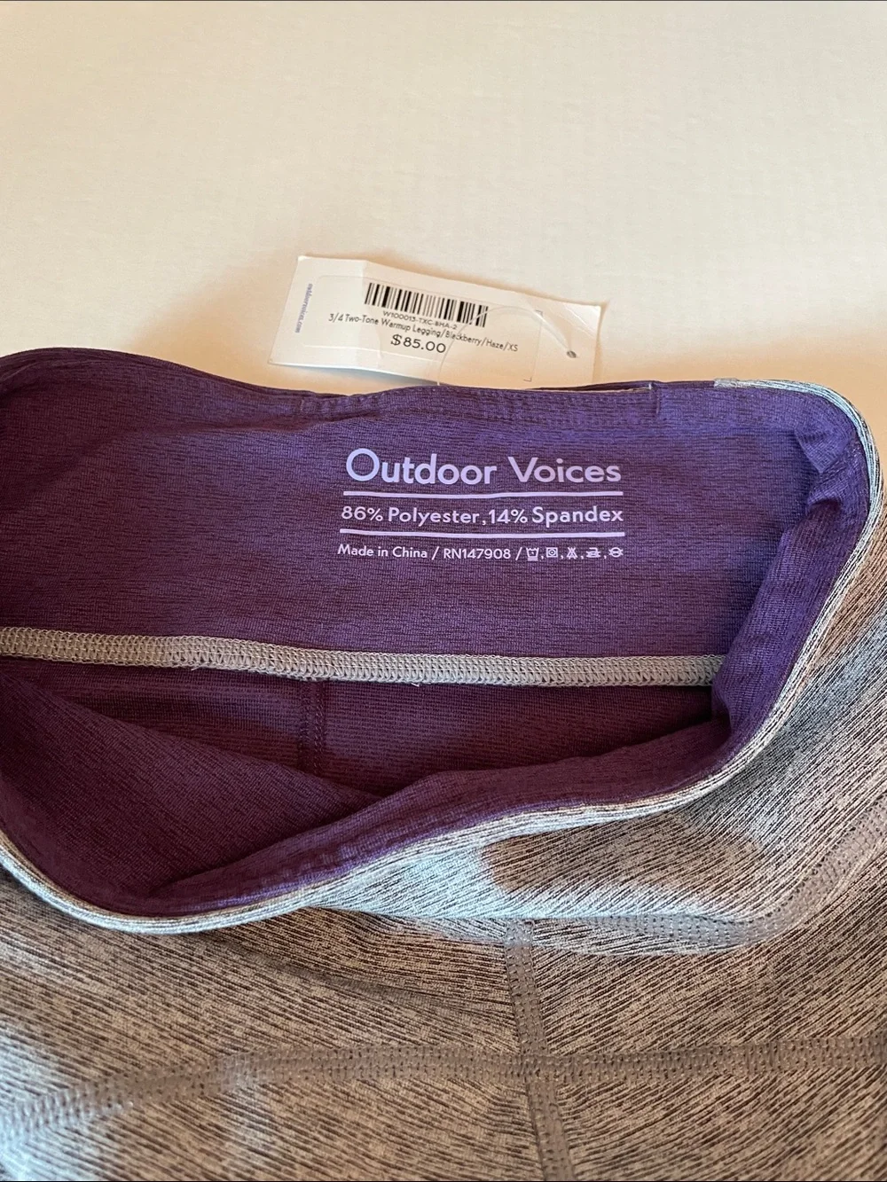 Youth Outdoor Voices ' Two-Tone Purple and Gray Performance Leggings - Picture 3 of 8